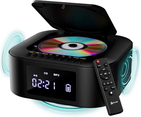 KLIM Boombox E1 Portable CD Player with Subwoofer, Bluetooth, USB, MP3, FM
