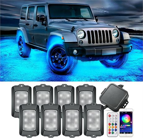 Éclairage LED RGB 8 pods néon, étanche, contrôle appli + télécommande