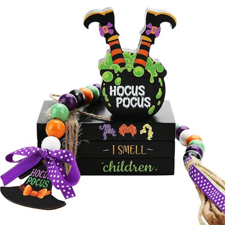 Hrency Décoration Halloween Plateau Hocus Pocus Livres Faux Chaudron Guirlande