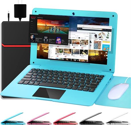 G-Anica 10.1" Android 12 Laptop, Quad Core, WiFi, Webcam, Blue Bundle Set
