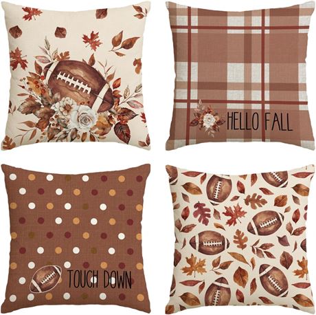 AVOIN Hello Fall 4PCS Maple Leaf Pillow Covers, Autumn Decorative Cushion