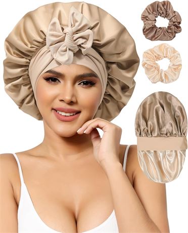 Bonnet Satin AWAYTR Double Couche Cheveux Bouclés Nuit