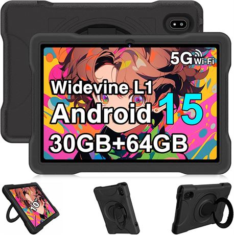 Tablette Android 15 pour enfants, 10 pouces, 64 Go ROM, extension 1 To
