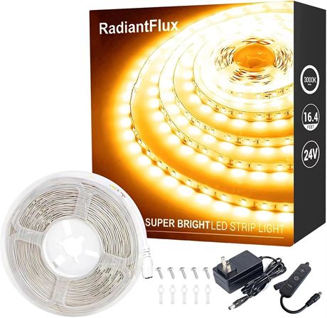 RadiantFlux 16.4ft Warm White LED Strip Lights, Dimmable 300 LEDs