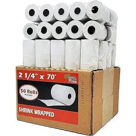 50 Rolls 2-1/4 x 70 Thermal Paper for Clover Flex BPA-Free