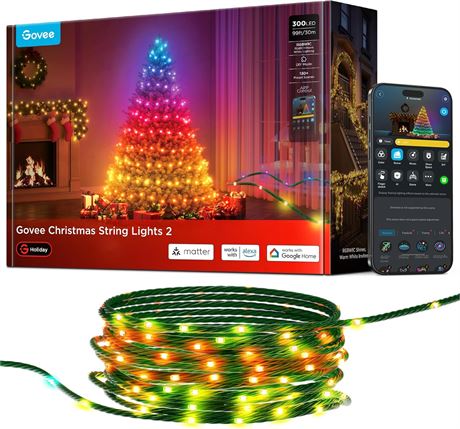 Govee Christmas Lights 2, 99FT, 300 LEDs RGBWIC, Mapping, Voice & App