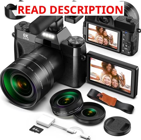 Yatao Appareil photo num rique 6K, 64MP,  cran rabattable, WiFi, carte TF 64Go