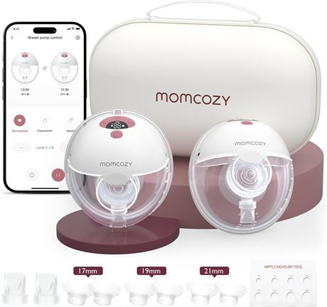 Momcozy M5 Smart App-Control Hands-Free Breast Pump, Wearable 24mm, 2-Pack