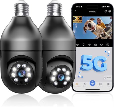 Light Bulb Security Camera Wireless Outdoor WiFi 5G/2.4G, 2K 360  Night Vision