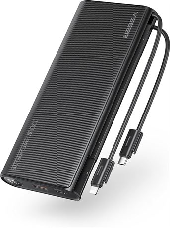 VEGER chargeur portable 25000mAh, 100W PD, câbles intégrés, PC/tel