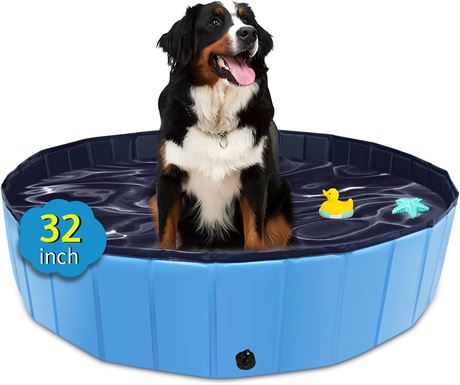 CACSPS Foldable Dog Pool 32x8 in Hard Plastic, Non-Slip Collapsible Bath