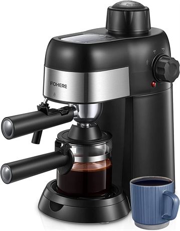 FOHERE Espresso Machine 3.5 Bar 4-Cup Steam Cappuccino Maker Milk Frother