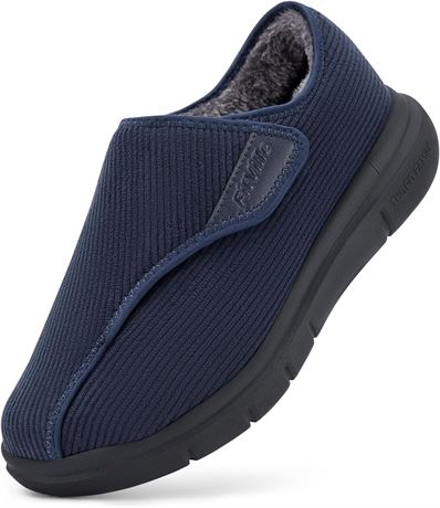 FitVille Wide Winter Slippers for Men - Adjustable Straps, Extra Wide