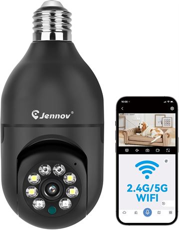 Jennov 2K Light Bulb Security Camera Wireless Outdoor 360  2.4GHz WiFi