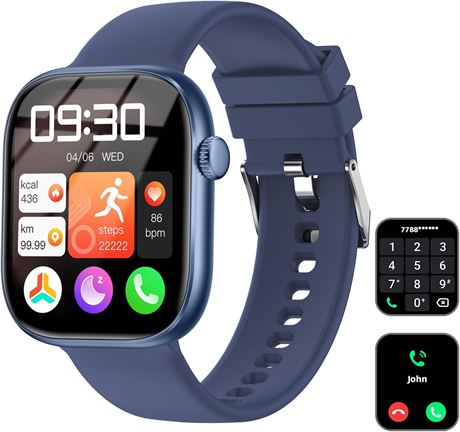 Unisex Smartwatch, 1.83" HD Screen, HR Monitor, Bluetooth Calling, IP67 Blue