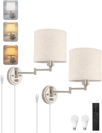 Plug-in Wall Sconces with Remote, Dimming, 2700K-6500K, Brushed Nickel