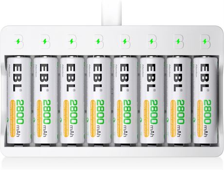 EBL Rechargeable AA Batteries 2800mAh with 8-Bay Charger Kit (8x AA) Ni-MH/Ni-CD