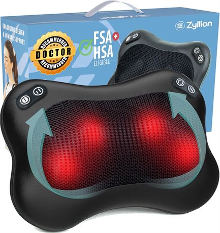 Zyllion Shiatsu Back & Neck Massager with Heat, Deep Tissue Pillow