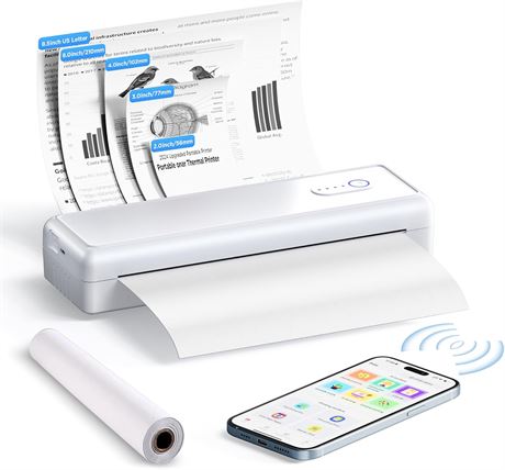 Portable A4 Thermal Printer, Inkless, Bluetooth