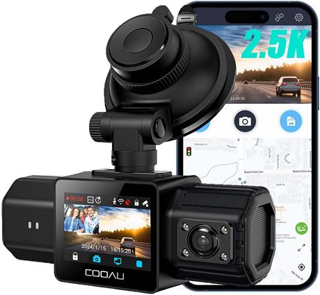 COOAU Dash Cam 2.5K, GPS Wi-Fi, Vision Nocturne, Mode Parking
