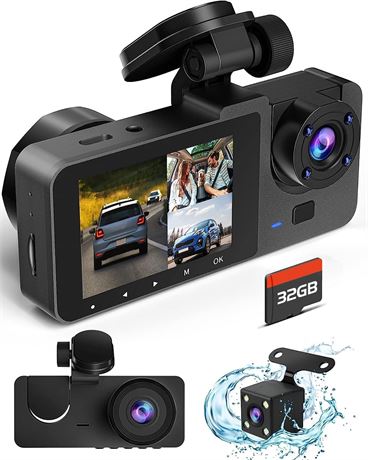 Front & Rear Inside Dash Cam, Dual 1080P Recording with Night Vision