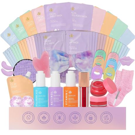 55 Pcs Moms Day Gift: Face Sheet Masks Gift Basket, Hydrating Skincare Kit