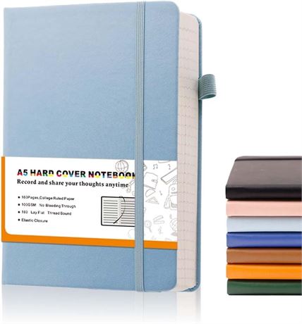 Carnet de Notes A5 320 Pages Rigide Boucle Stylo Bleu Clair