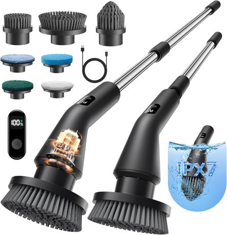 Brosse électrique salle de bain Leebein, 7 têtes, manche extensible IPX7