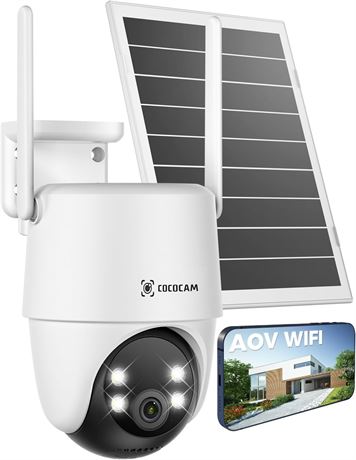 COCOCAM WiFi Security Cam 2K PTZ, 30m Night Vision, AI Tracking, Audio