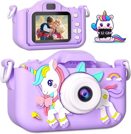 Appareil Photo Enfant OAEBLLE 32Go Violet Double Objectif Selfie HD