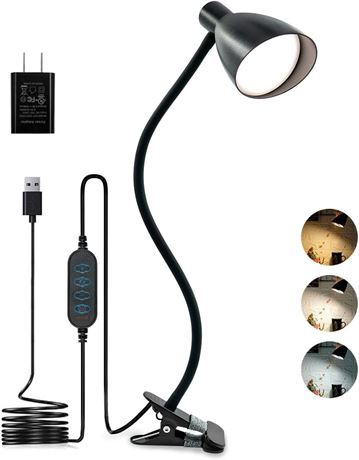 KAiSnova Clip Lamp – 3 Color Modes, USB + Adapter Included