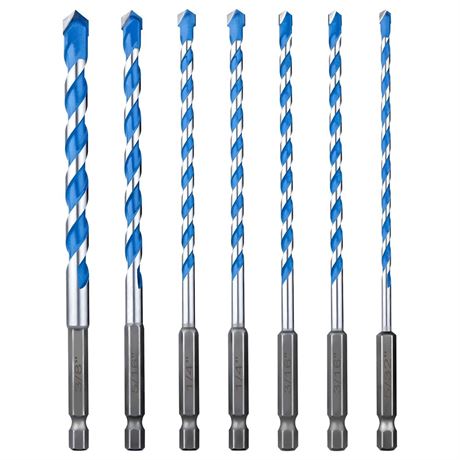 Concrete Drill Bit Set 7 Pcs, Masonry Bits 5/32-3/8, Hex Shank Carbide