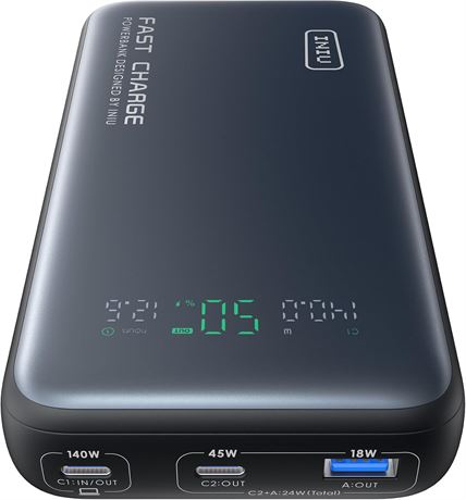 INIU 140W 25000mAh Power Bank with USB-C In/Out, Smart Display for Laptops