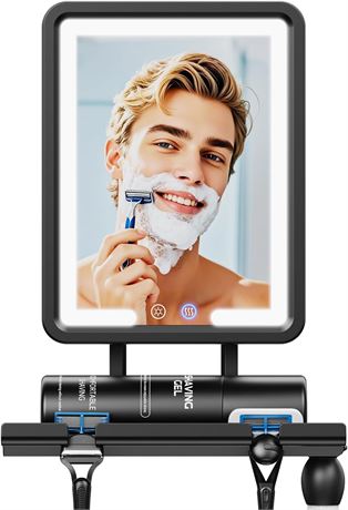 Heated Fogless Shower Mirror 3-Color Dimmable with Razor Holder Black