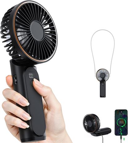 TUNISE 4000mAh Portable Folding Fan, 6 Speeds, USB Rechargeable, White