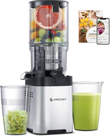 AMZCHEF Cold Press Juicer, 5.4" Feed Chute, Slow Masticating, Silver