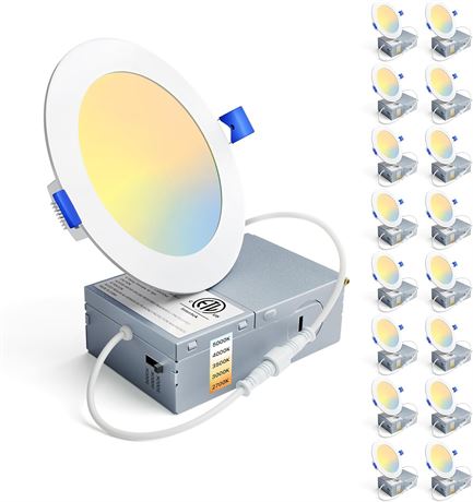 Ensenior 16-Pack 4" LED Recessed Ceiling Light, Dimmable, 2700K-5000K 5CCT, 9W