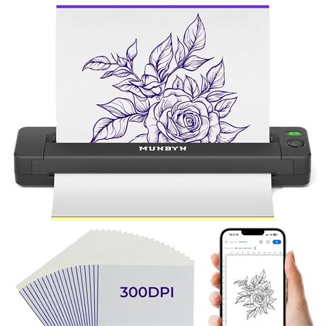 MUNBYN Tattoo Stencil Printer ITP06, 300DPI, Wireless, 20 Transfer Papers