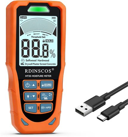 RDINSCOS 6-in-1 Pinless Moisture Meter for Wood, Drywall, Plaster, Concrete