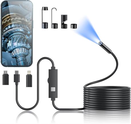 Endoscope with Light 1920P Borescope, 8 LED Lights, Semi-Rigid Snake 16.4ft