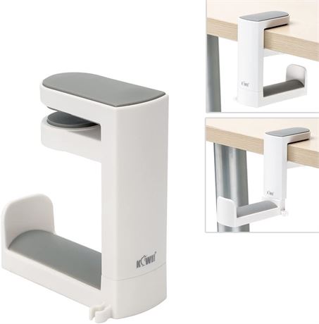 KIWIFOTOS Under-Desk Headphone Stand with 360  Arm, Cable Clip White