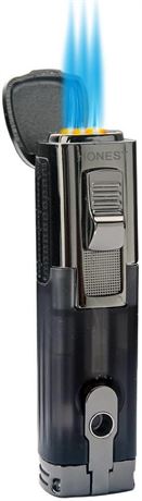 Cigar Lighter, Triple Jet Flame, Refillable Butane Lighter with Cigar Punch
