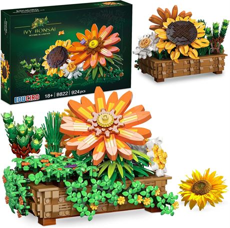 Flower Bonsai Building Set 924pcs Succulents Toys for Adults, Home Decor Gift