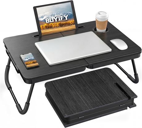 Foldable Laptop Desk for Bed and Couch, Adjustable Lap Desk with Cup Holder