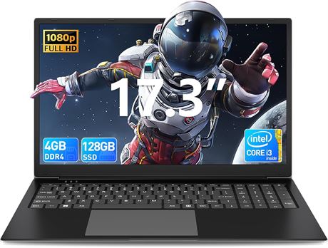 SGIN Laptops 17 Inch 4GB DDR4 128GB SSD i3 2.4GHz Webcam USB3.2 Type-C