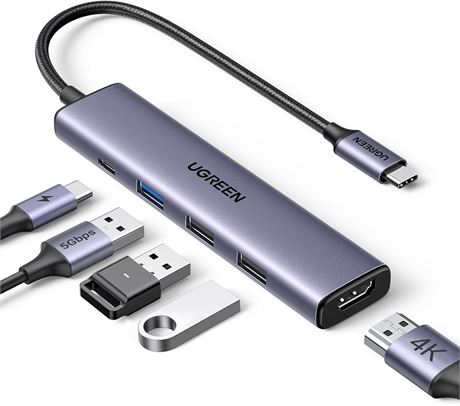 UGREEN Revodok Hub USB-C 5-in-1: 4K HDMI, 100W, 3 USB-A, for MacBook Pro/Air