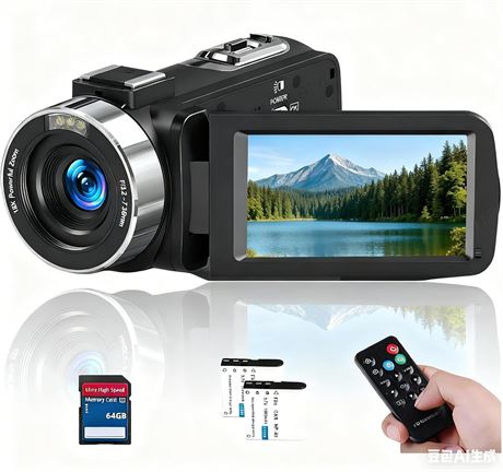 4K Camcorder 75MP YT Vlogging Camera, 64GB SD Card, 2 Batteries, 18x Zoom