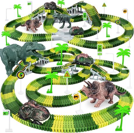 Circuit dinosaure 252pcs avec 2 voitures dinosaures, jouet enfants