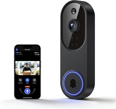 Lunelyx 1080P Wireless Video Doorbell, FHD View, AI Detection, 2.4G WiFi