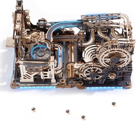 3D Puzzles for Adults: Marble Run Set, Wooden Kits, Spaceport & Night City Pack